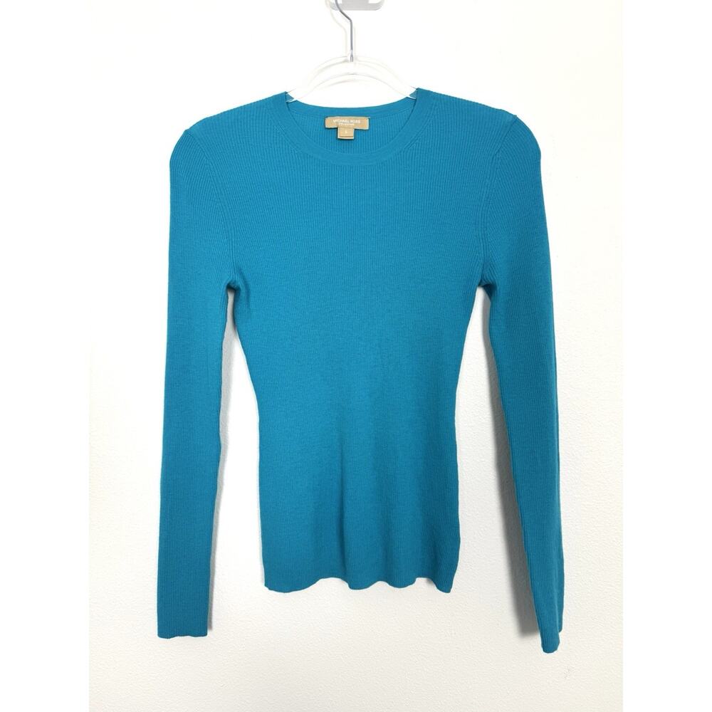Michael Kors Collection Cashmere Sweater Women’s Small Ribbed Featherweight Blue - Picture 2 of 10